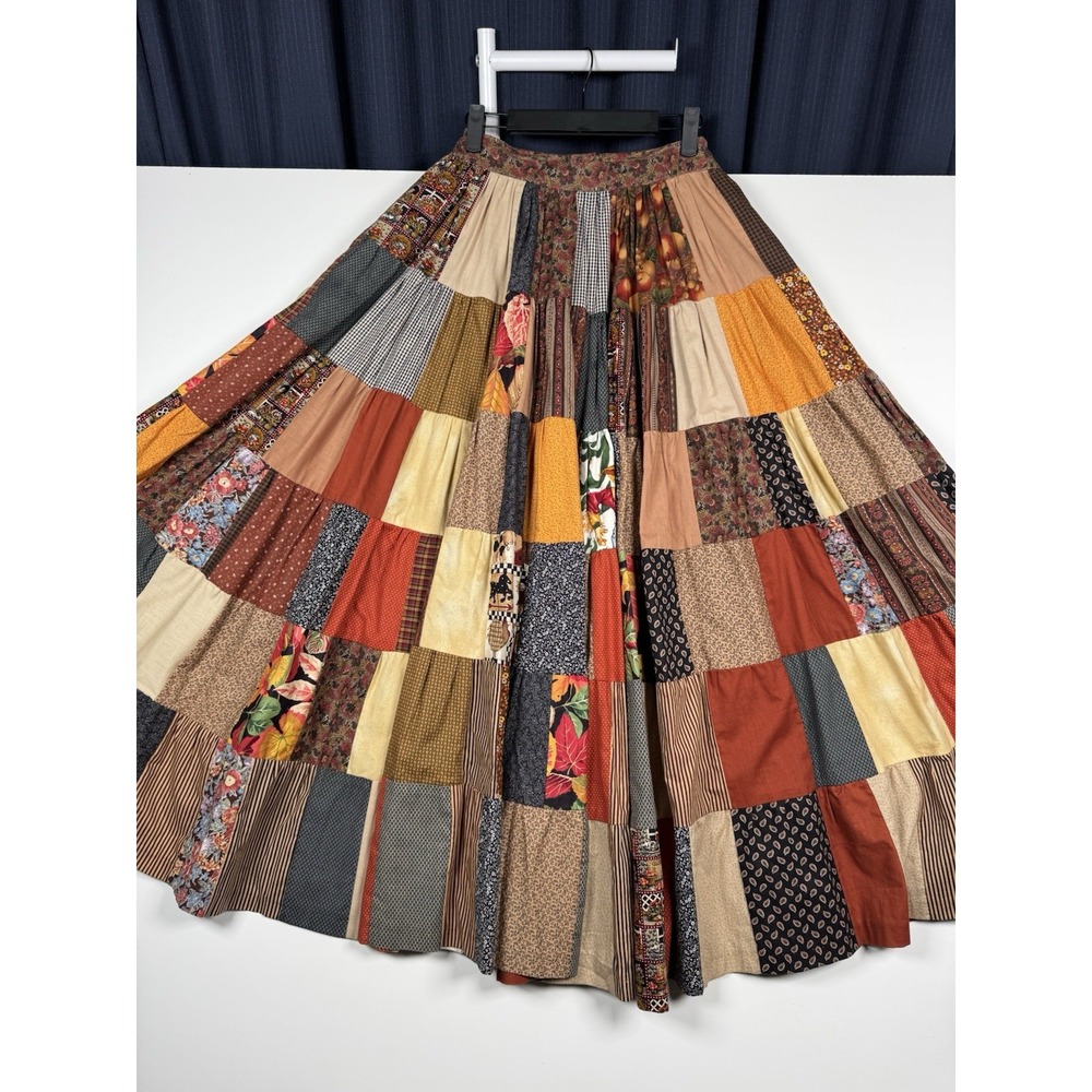 Vintage 80s Lo Jo Creations Patchwork Long Skirt Multi-Color BOHO - 27" Waist - Picture 5 of 13